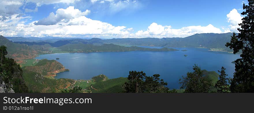 Lugu Lake lanscape, Yunnan province, China, panorama