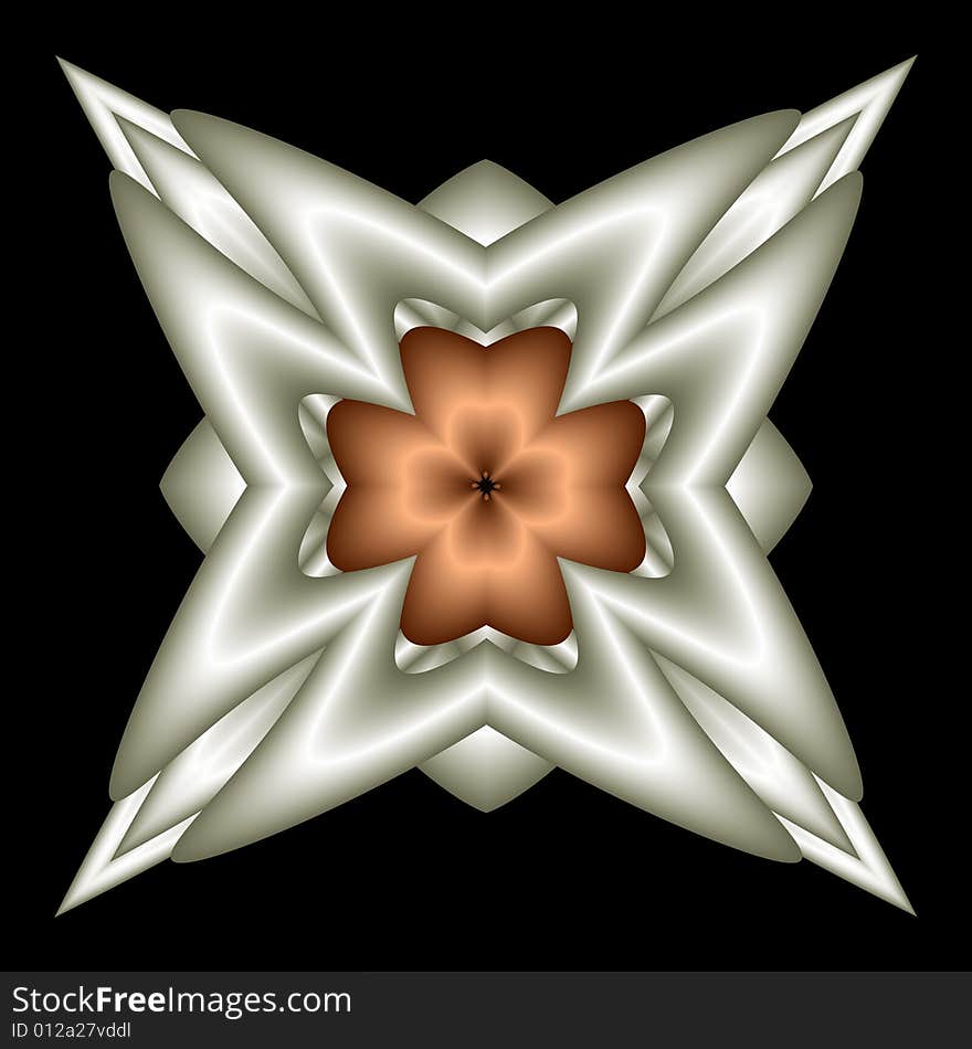 Abstract fractal image resembling a quilted satin floral star flourish