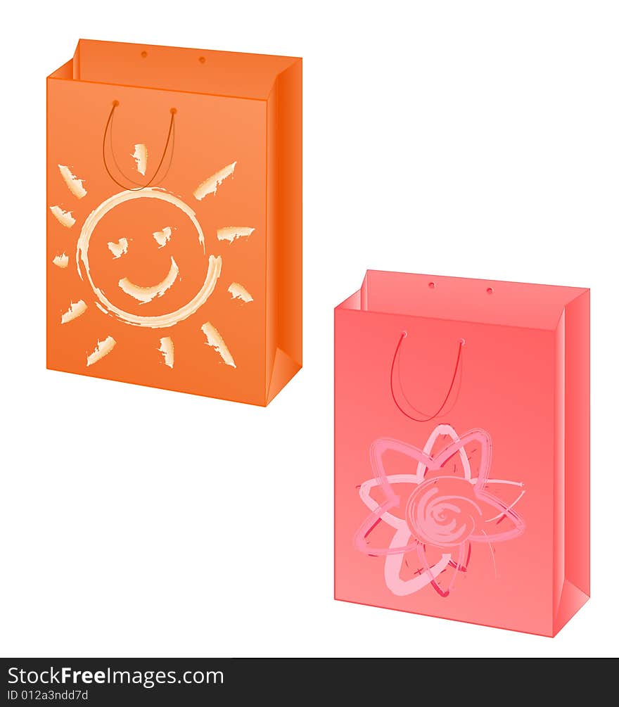 Vector orange and pink paper packet with decoration sun and flower like painting style. Vector orange and pink paper packet with decoration sun and flower like painting style