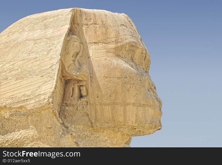 Close-up of the Sphinx located in Giza Cairo Egypt