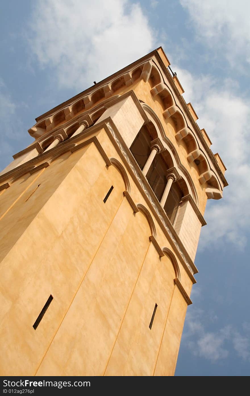 Tower in Taormina, Sicily, with blue sky