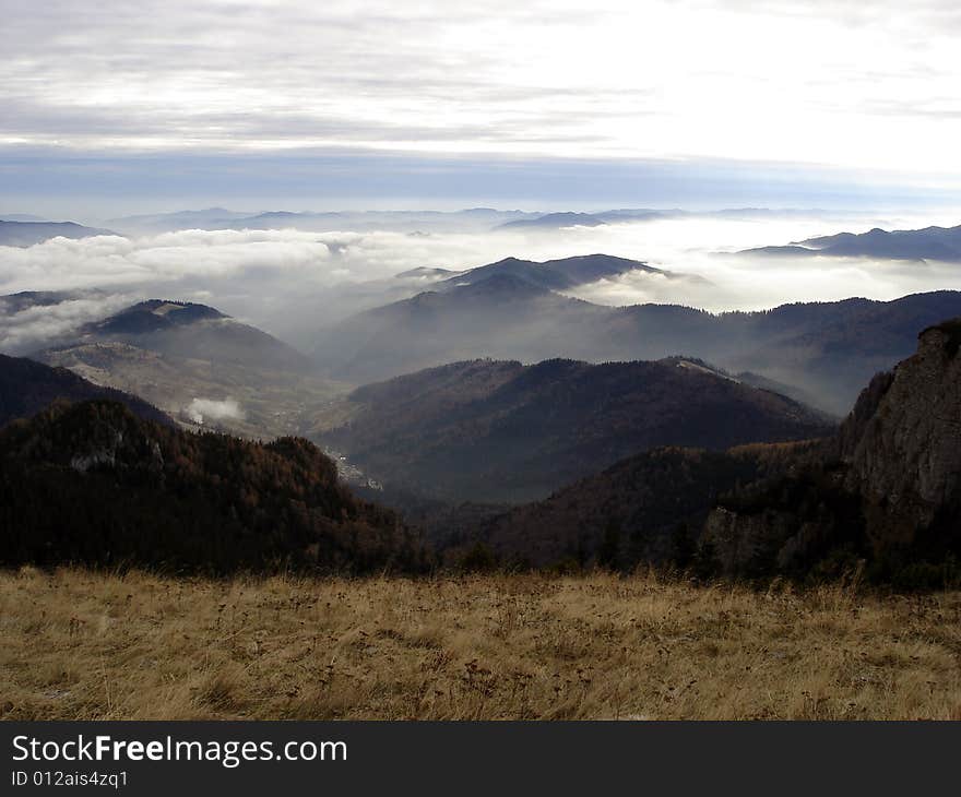 Beautiful Misty Morning Up Into The Mountains Ceahlau National Park. Beautiful Misty Morning Up Into The Mountains Ceahlau National Park.