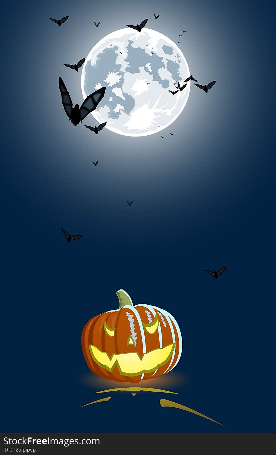 Vector illustration of an evil pumpkin on full moon background