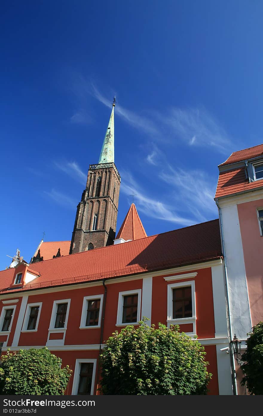 Old city landscape details, blue sky clouds