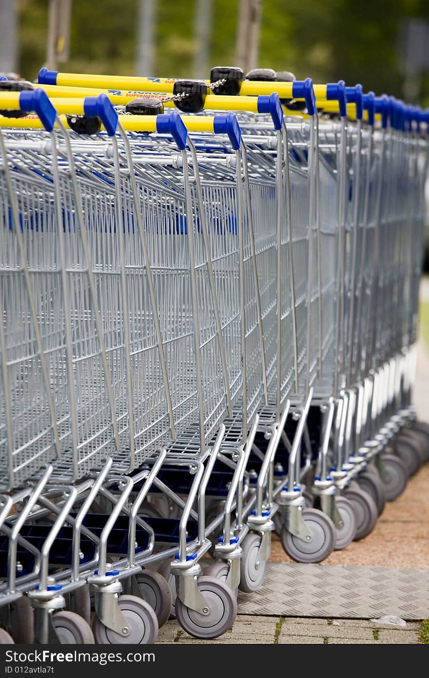 Shopping cart for a supermarket. Shopping cart for a supermarket