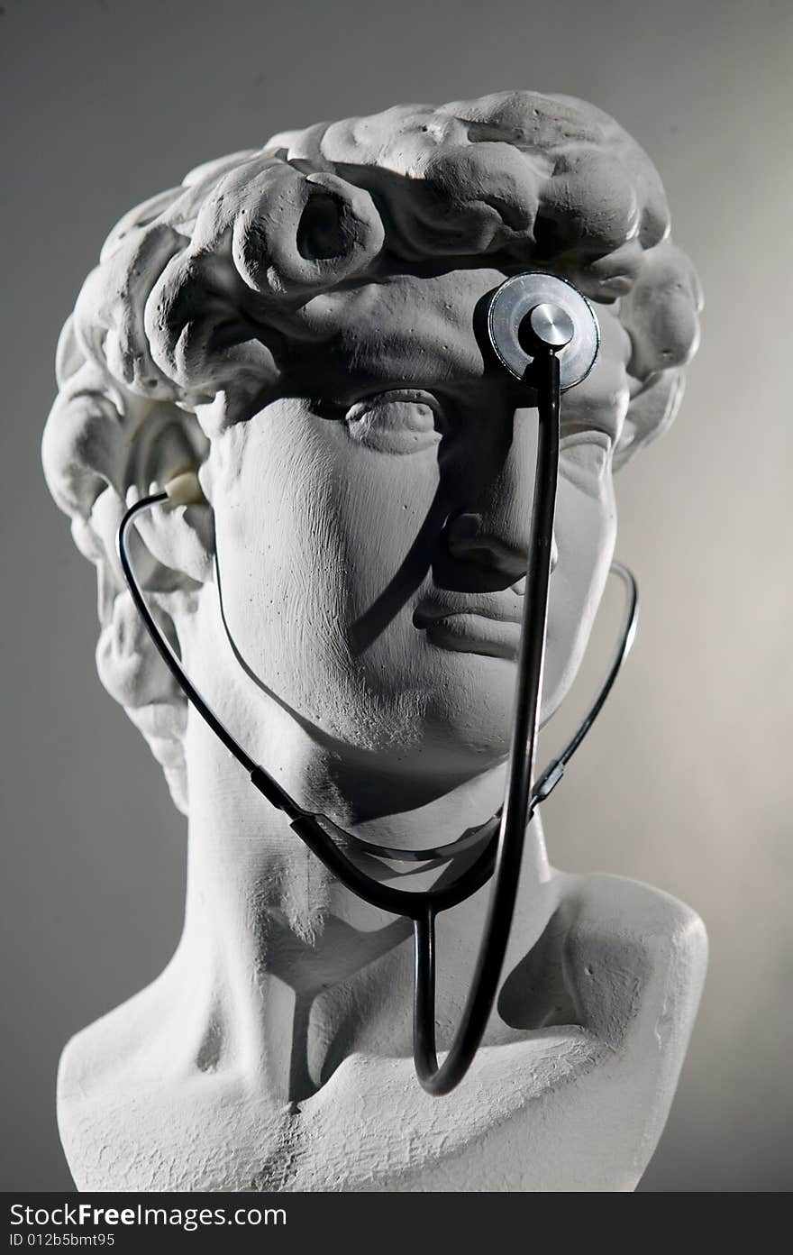 Replica sculpture of David with stetoscophe