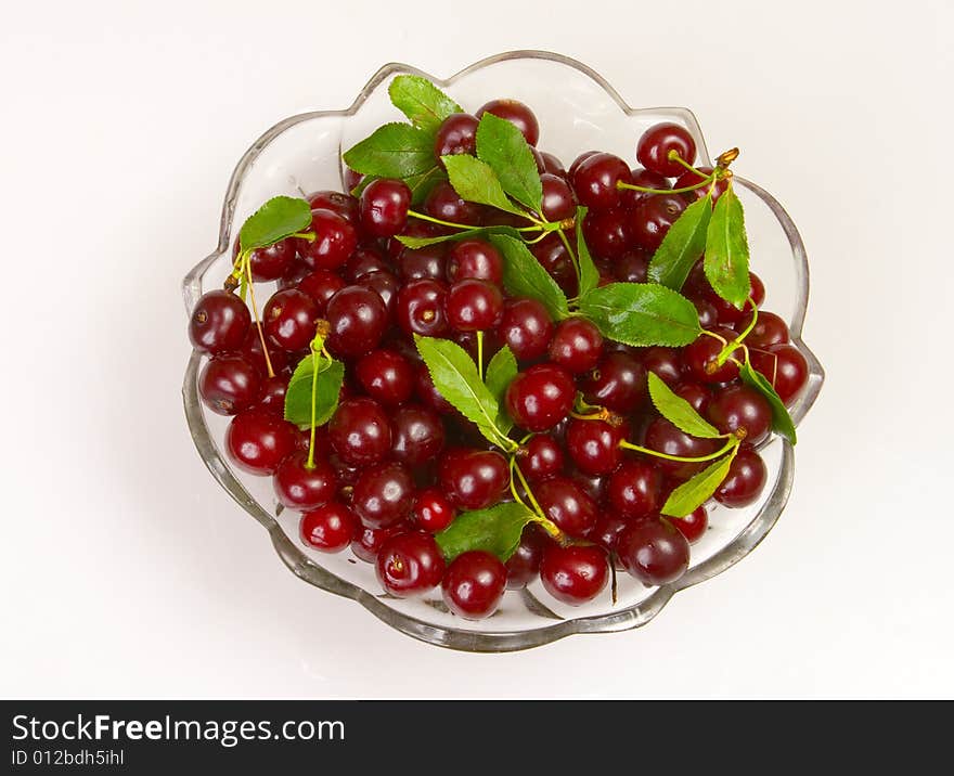 Sweet red cherries with leaves. Sweet red cherries with leaves