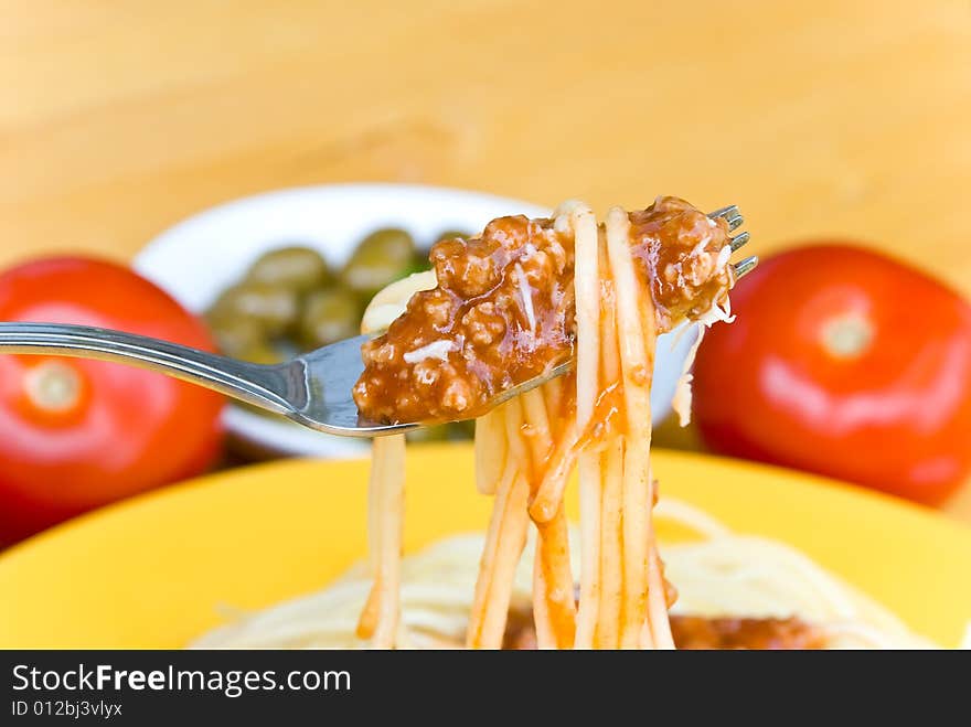 Spaghetti bolognese with parmesan cheese