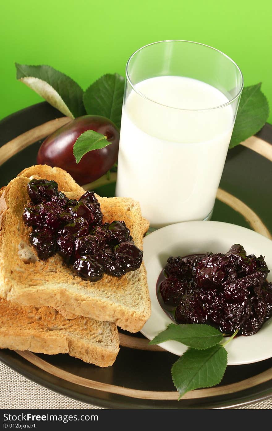 Sweet breakfast.Toast with home made jam.