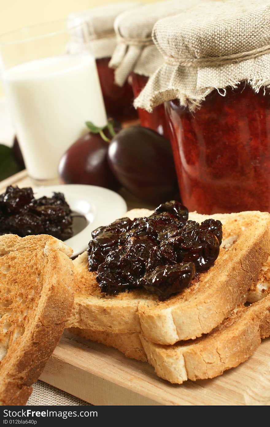 Sweet breakfast.Toast with home made jam.