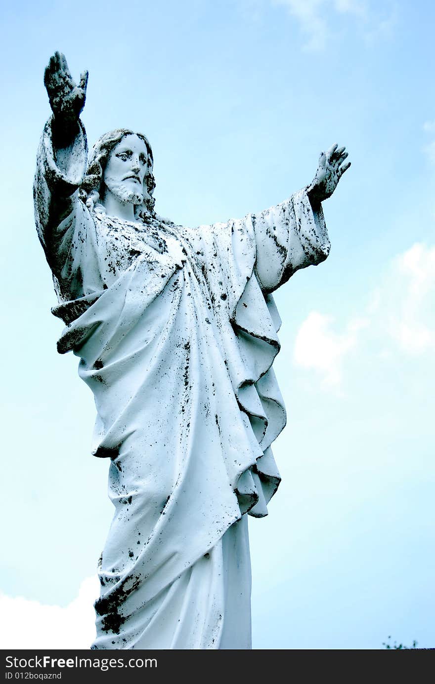 Jesus Raises his hands to the open sky.