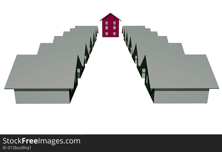 3D render of modern residential houses isolated over white background