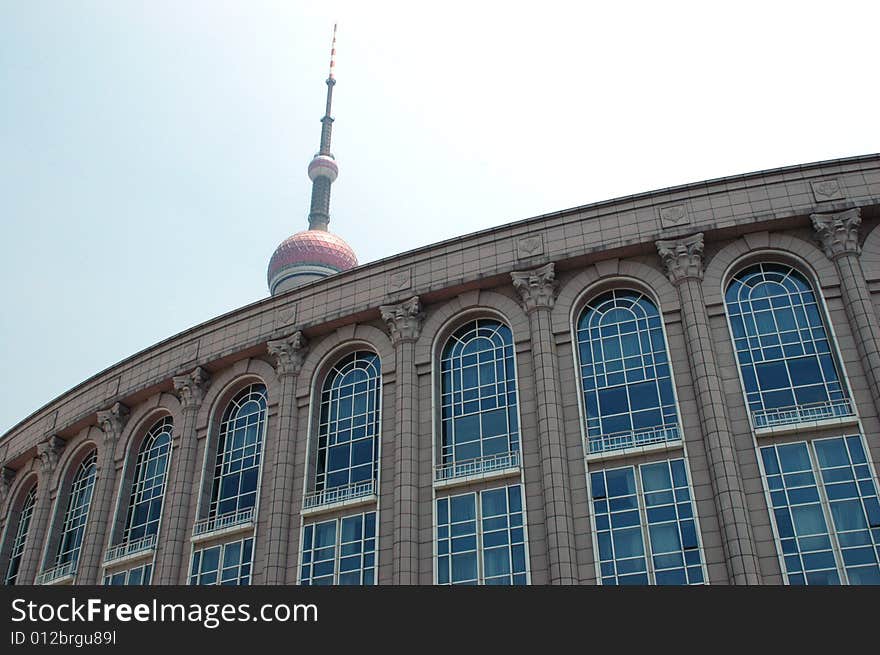 China, Shanghai city. Classic building together with Orient Pearl TV tower. China, Shanghai city. Classic building together with Orient Pearl TV tower.