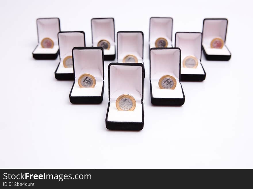 Boxes of jewels with coin