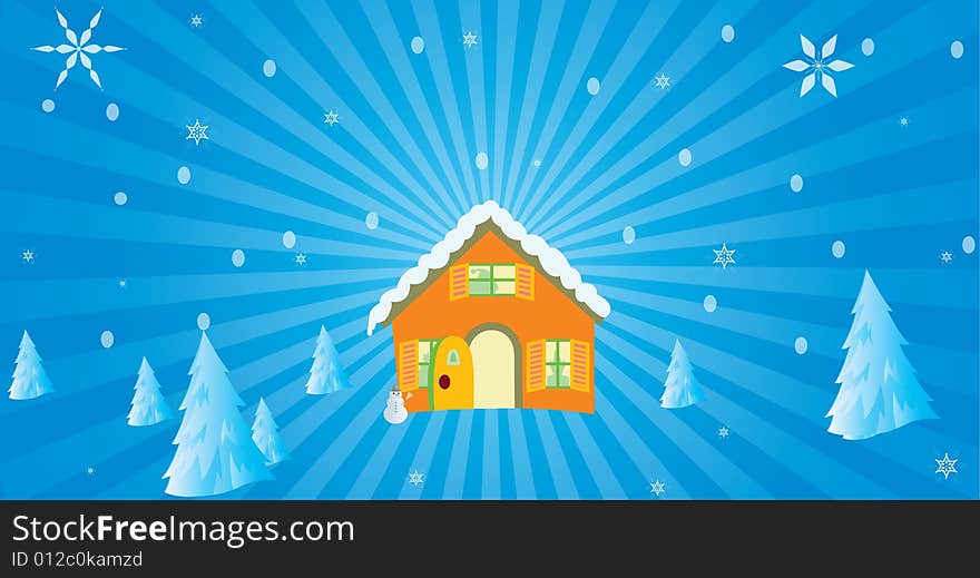 Christmas  background and hut with iceman. Christmas  background and hut with iceman