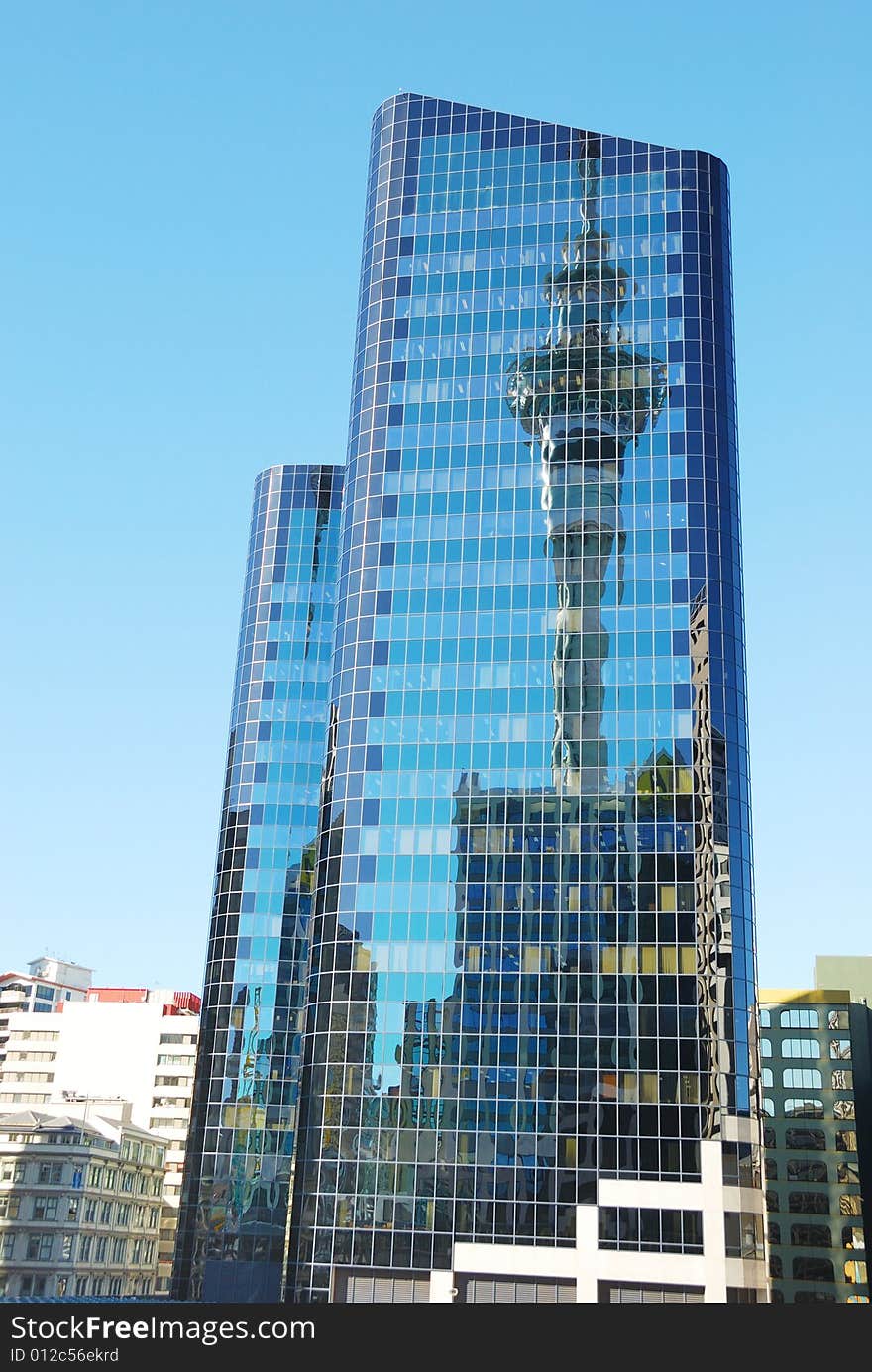 Skyscrapers on a background of the blue sky and sky tower