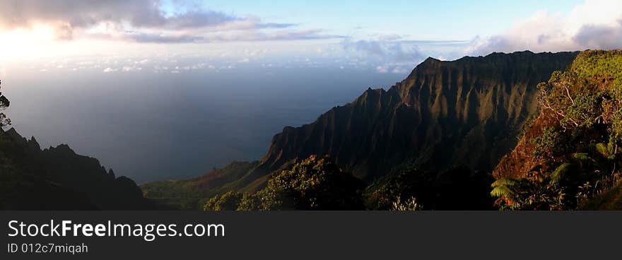 Tranquil Hawaiin Sunset over Mountain Valley