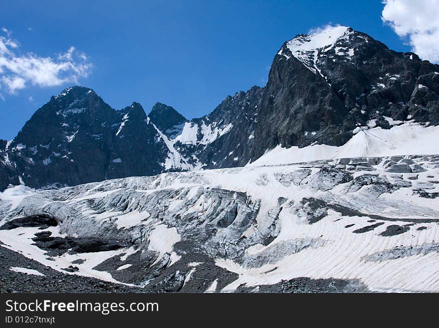 Glacier in high Caucasus mountains