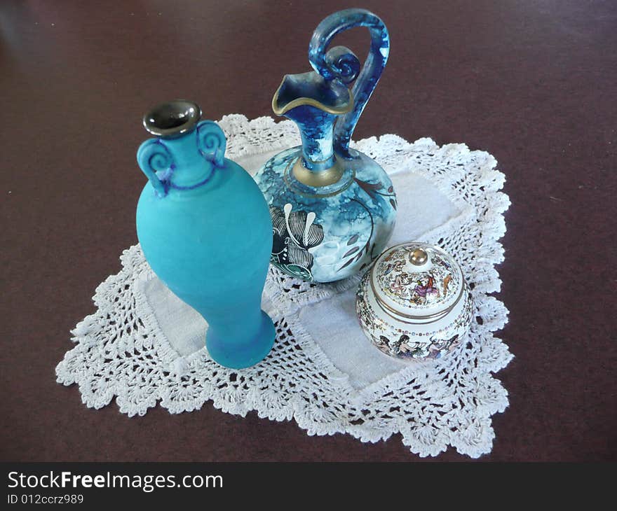 Greek Jug, Turquoise Vase & Greek Perfume Pot.