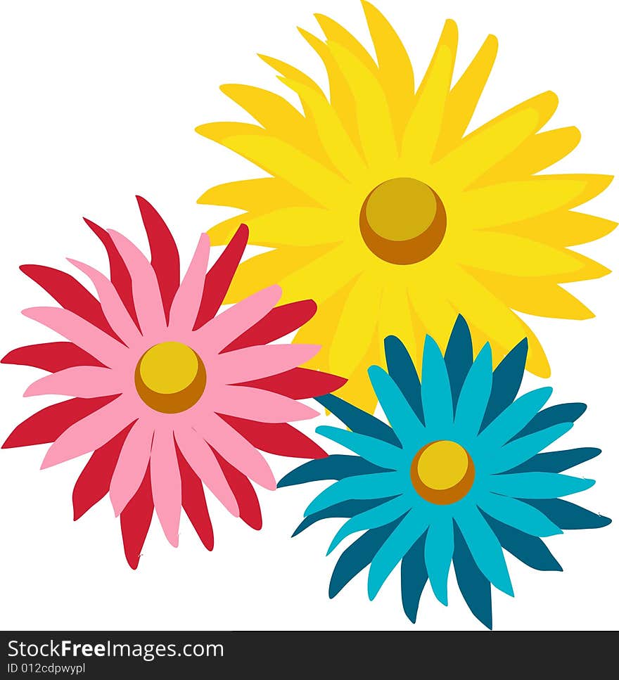 A three nice colored flowers drawing in vector. A three nice colored flowers drawing in vector