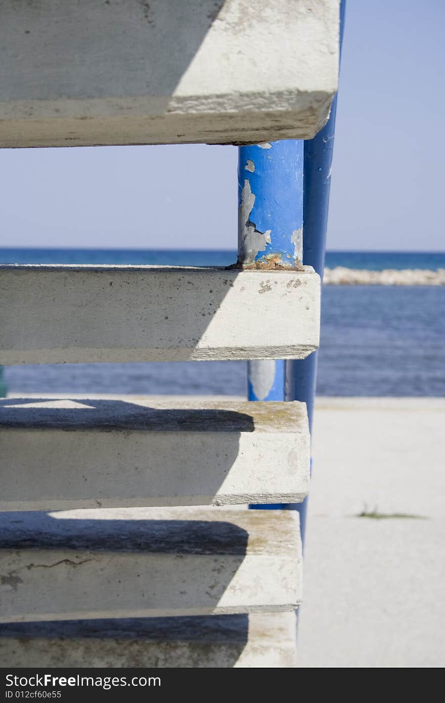 A look at the sea horizon through the stairway. A look at the sea horizon through the stairway