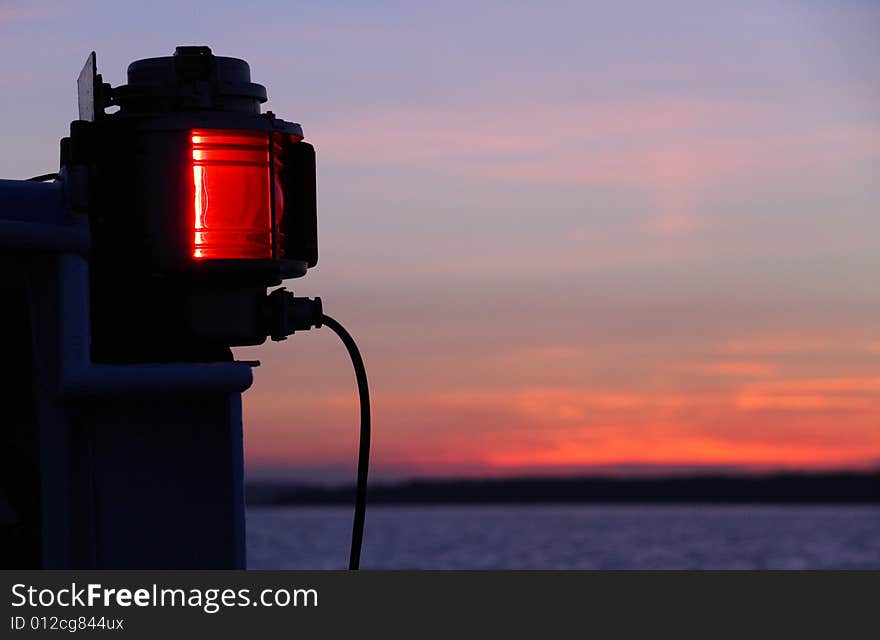 Red lamp on a ship