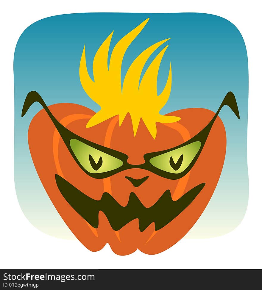 Cheerful crazy pumpkin with sunglasses on a blue background. Halloween illustration.