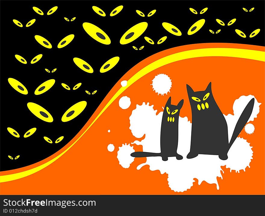 Tho black cats on orange background. Halloween  illustration. Tho black cats on orange background. Halloween  illustration.