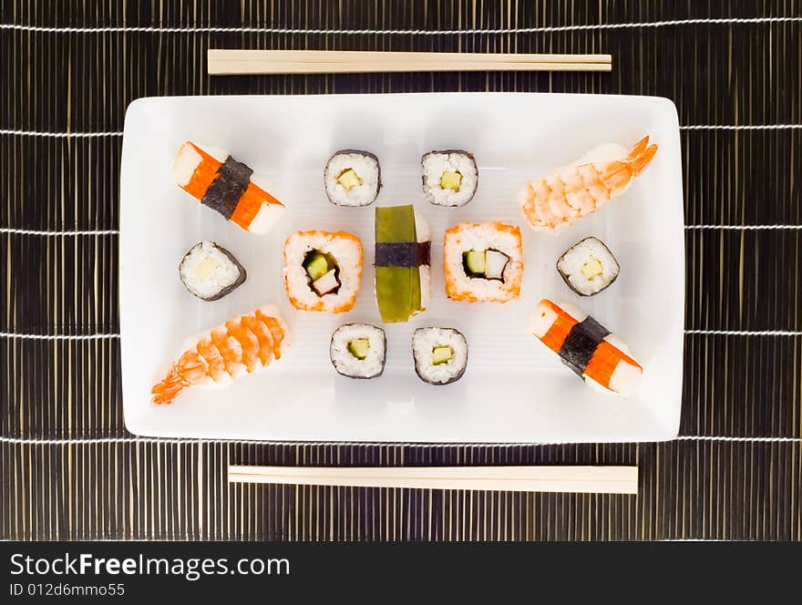 A plate with different kinds of sushi