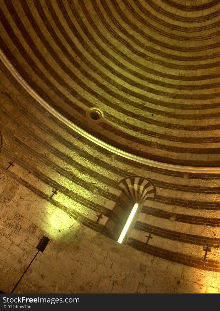 A suggestive view of the vault of the Montesiepi hermitage. A suggestive view of the vault of the Montesiepi hermitage