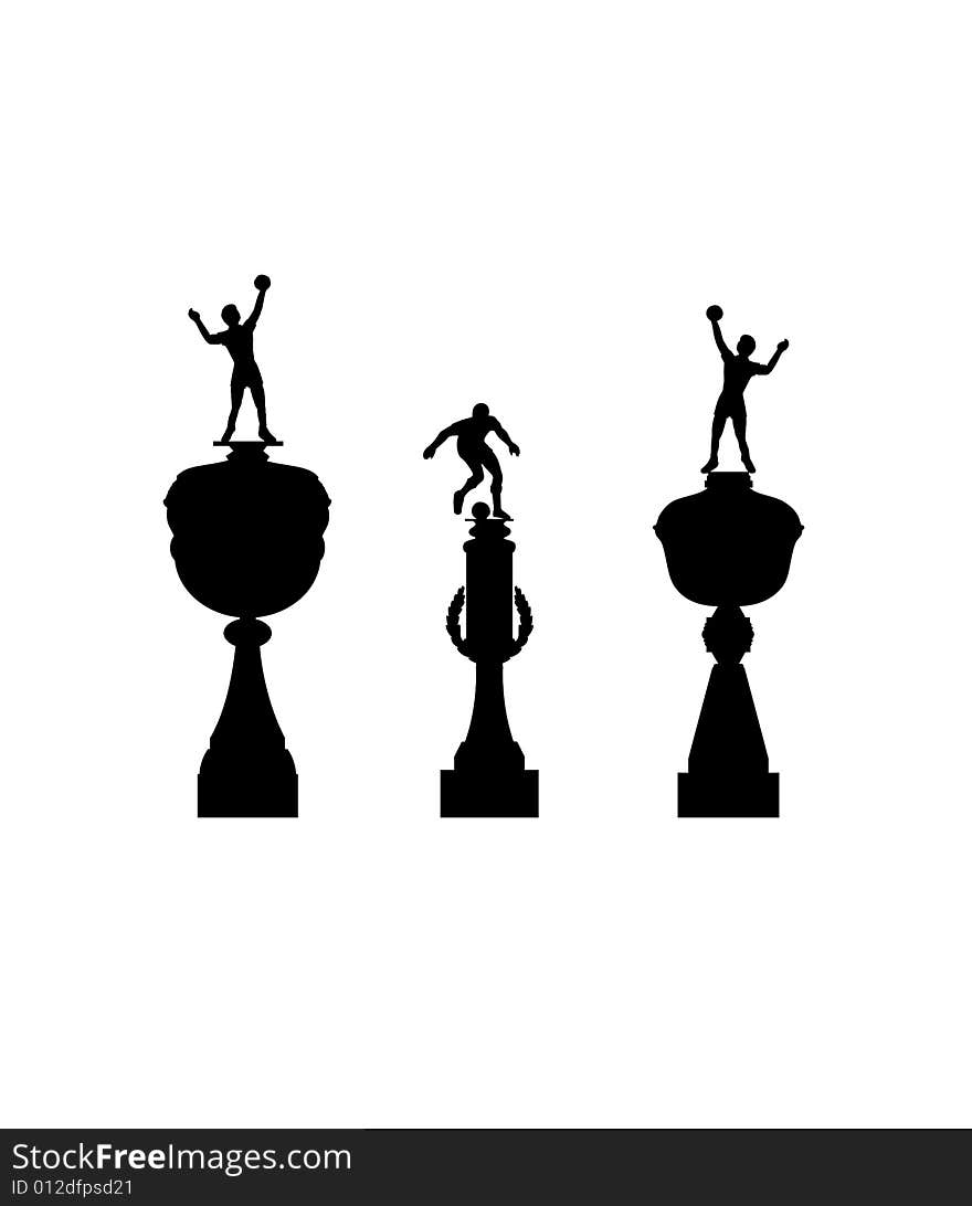 Black silhouetteof the three large trophy isolated on white background