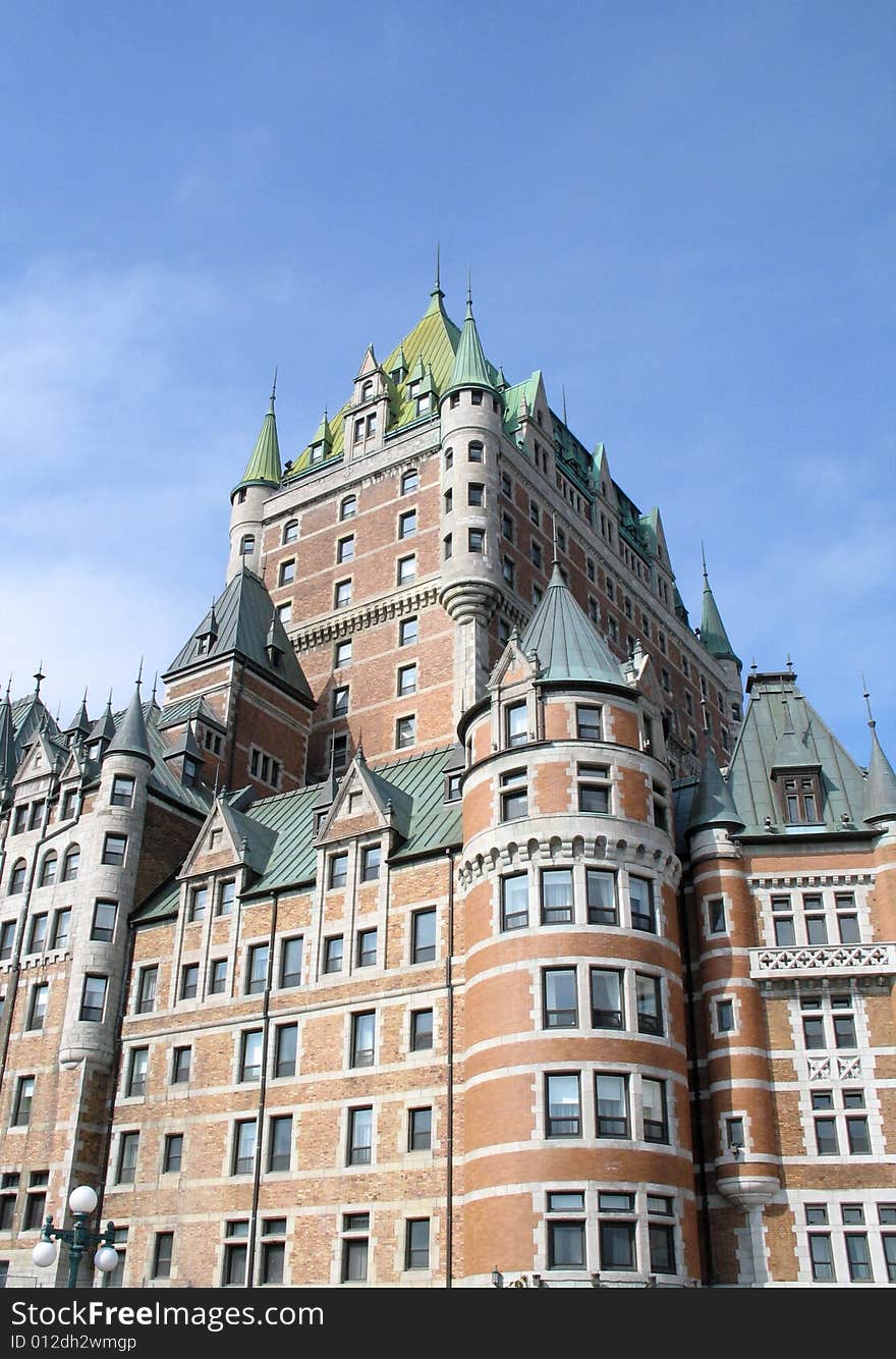 Quebec, old chateau frontenac with blue sky. Quebec, old chateau frontenac with blue sky