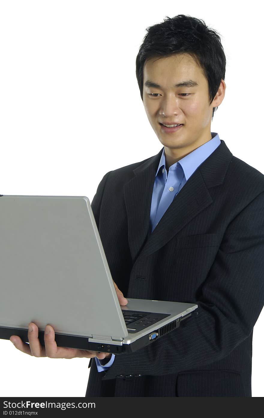 Business man holding a laptop