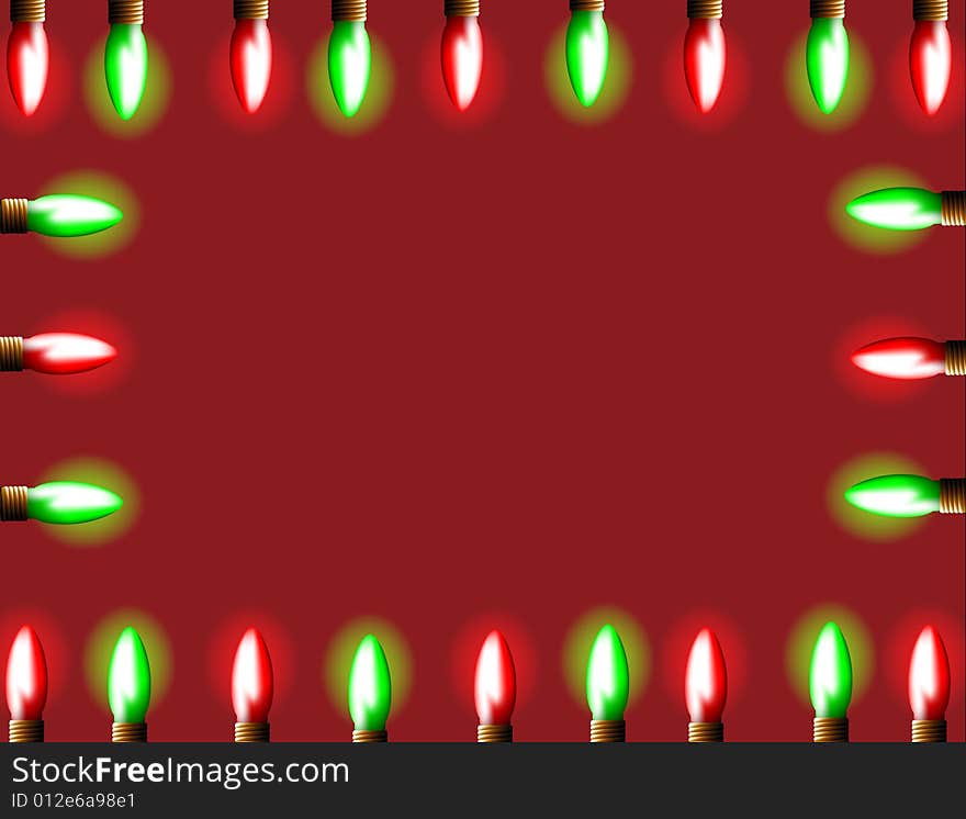 Red background with red and green treen lights around it. Red background with red and green treen lights around it.