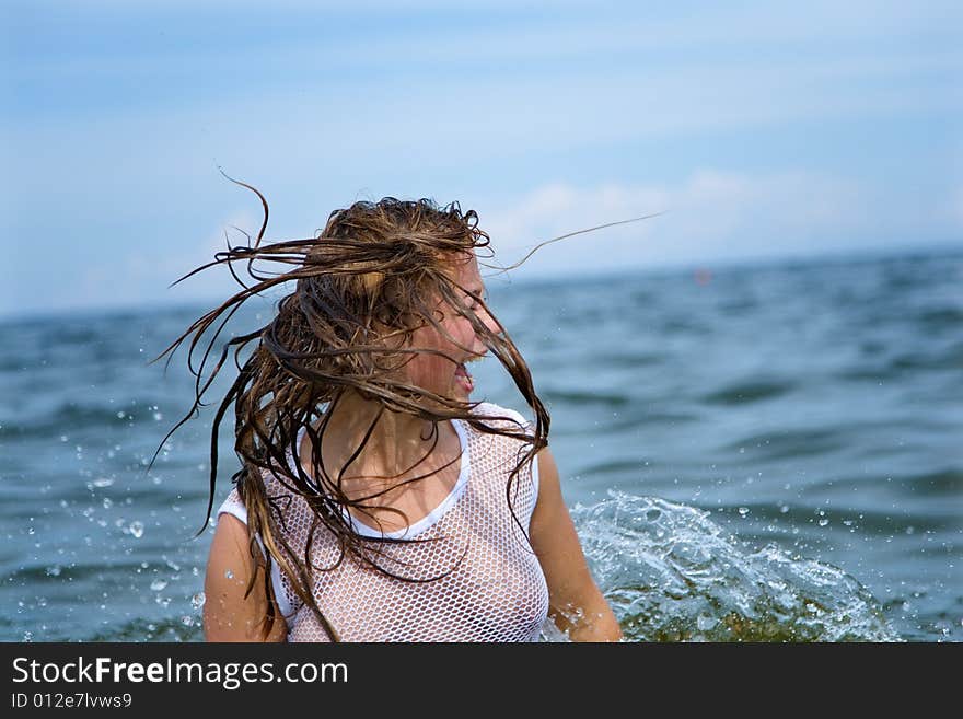 Beautiful girl swiming