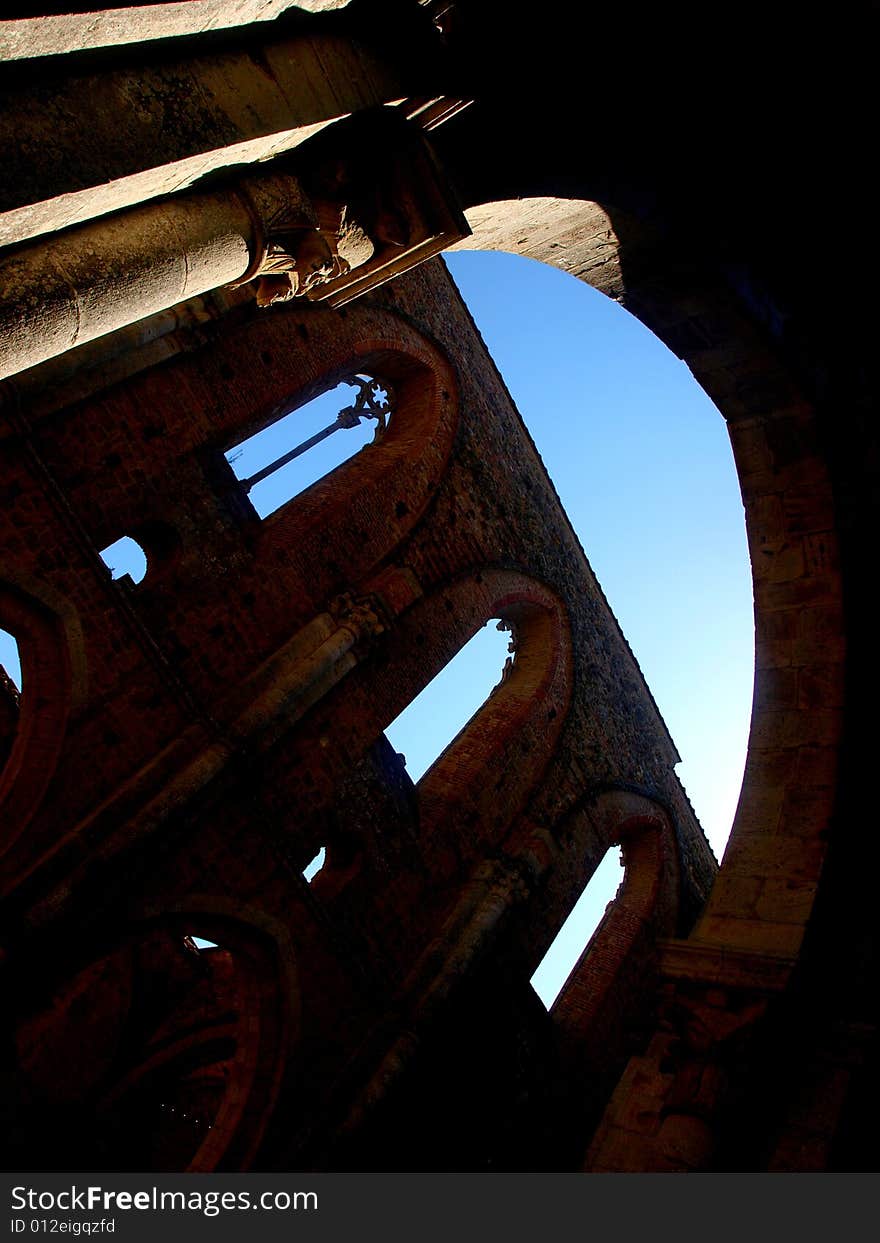 A beautiful shot of a uncover vault in San Galgano abbey in Tuscany. A beautiful shot of a uncover vault in San Galgano abbey in Tuscany