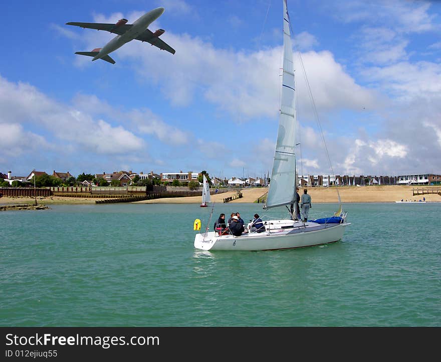 Teamwork crew sailing home after voyage together. Teamwork crew sailing home after voyage together