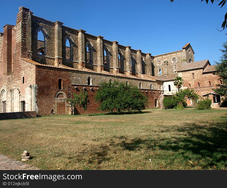 Landscapes of the great abbey of Saint Galgano in Tuscany