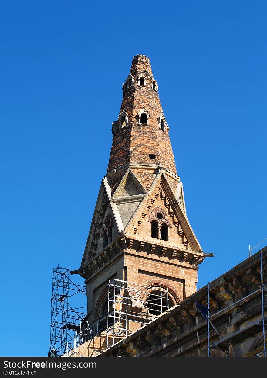 Christian church against blue sky