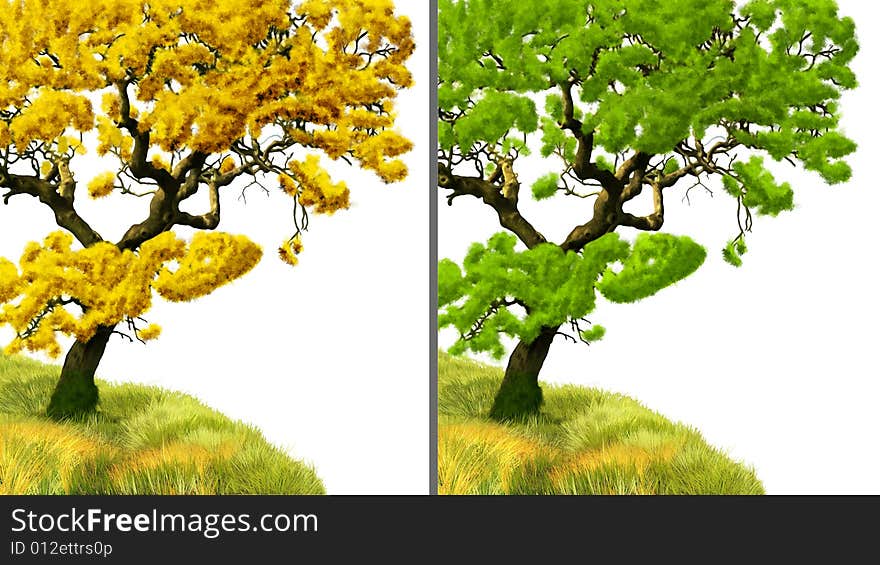 Golden tree and green tree