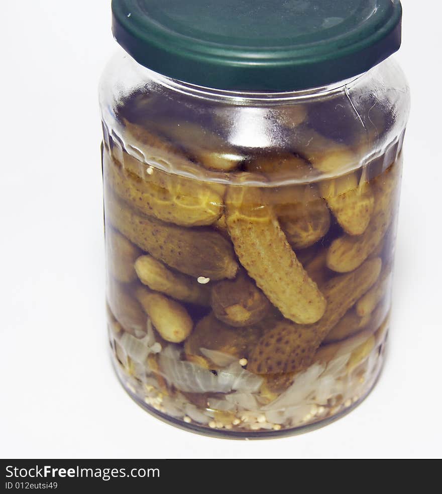 Bank with pickles in a brine. Bank with pickles in a brine