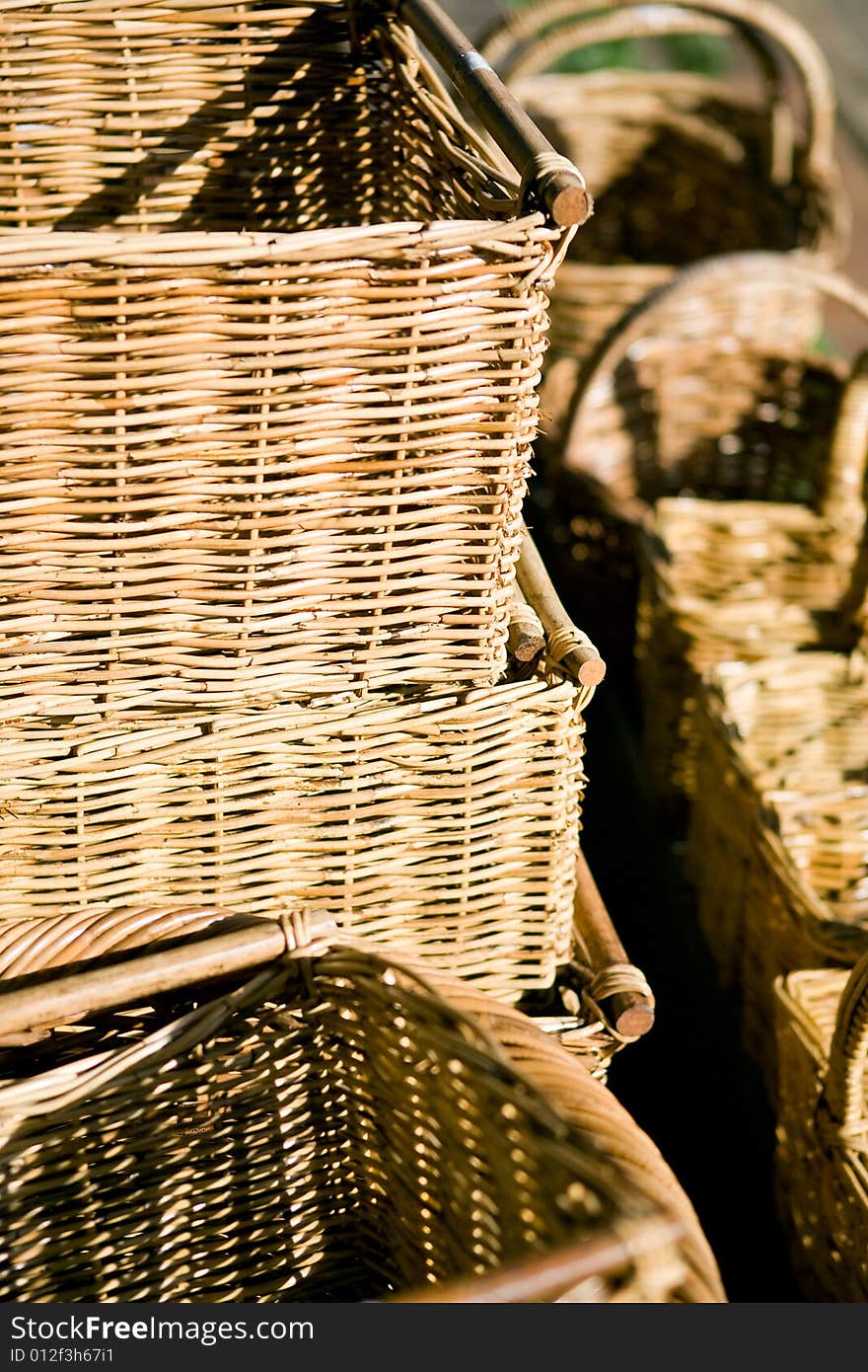 Wicker baskets at a country market outdoors