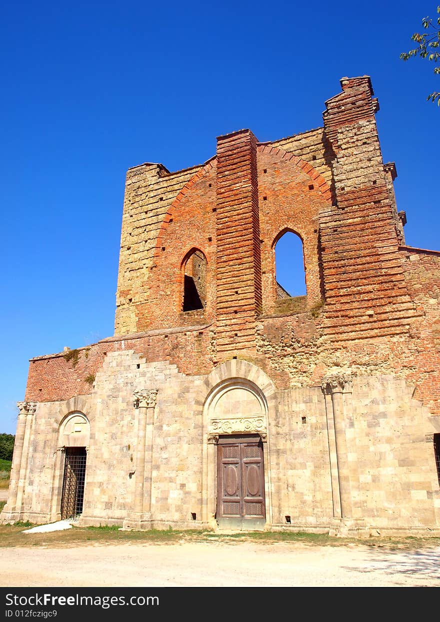 A good shot of the facade of the uncover abbey of San Galgano. A good shot of the facade of the uncover abbey of San Galgano