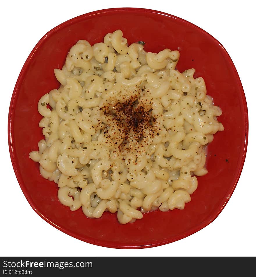 Cooked pasta with paprika and basil sauce