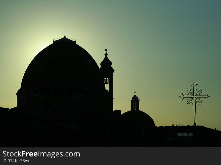 Sunset silhouette of the Doumo dome in Florence Italy. Sunset silhouette of the Doumo dome in Florence Italy