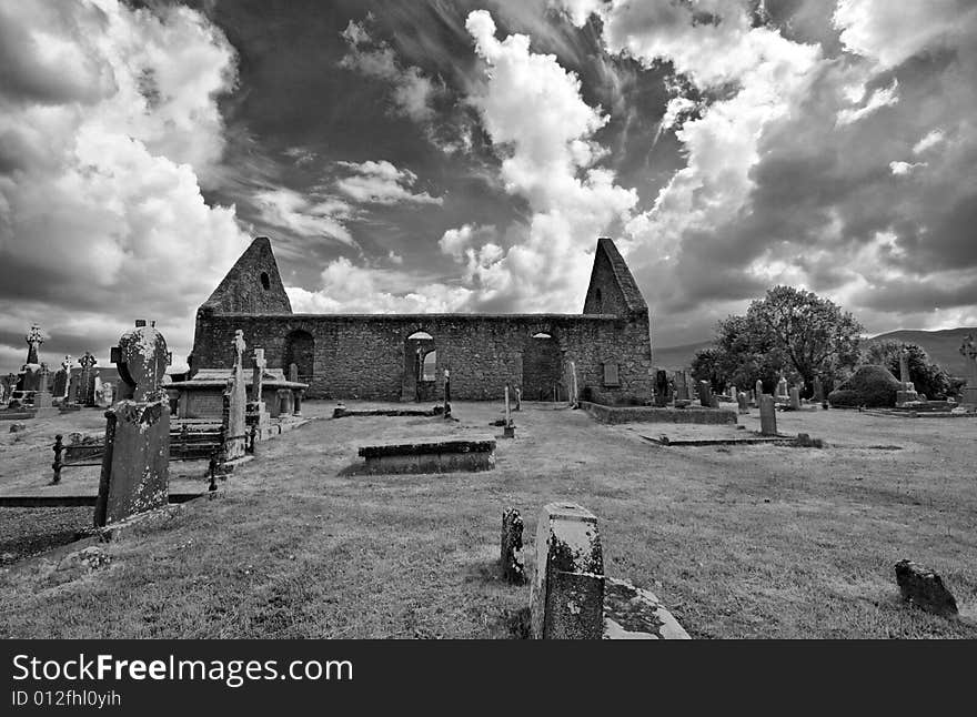 Ruins of an old church and cemetry in Ireland