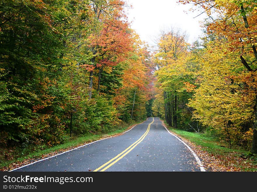 A colorful section of a rural New England byway