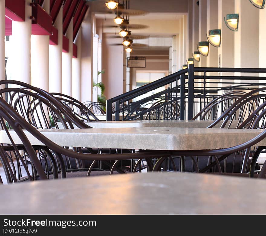 Empty patio tables from a diner. Empty patio tables from a diner