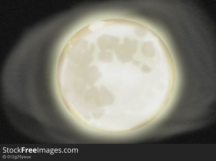 An illustration of the moon in the sky