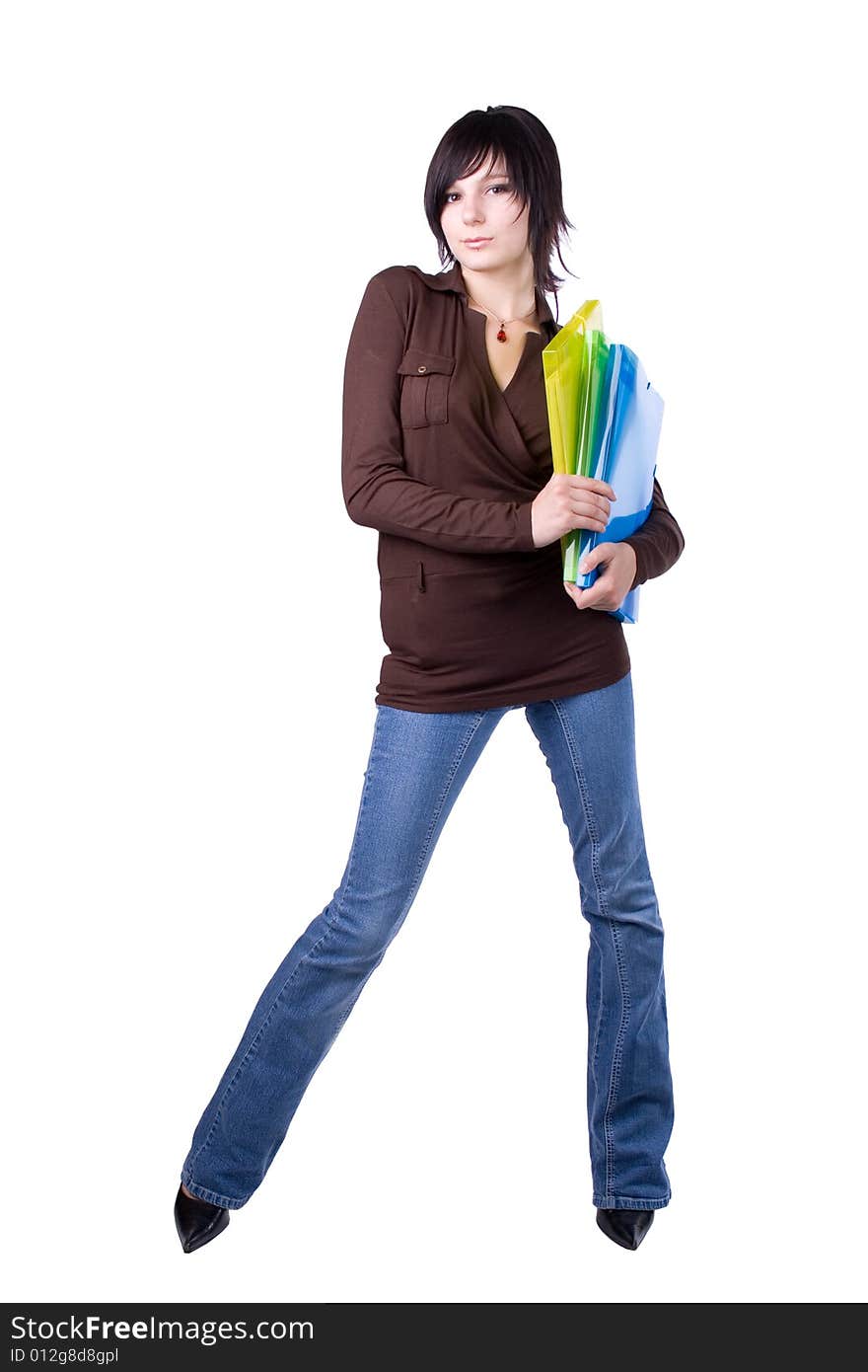 Businesswoman with three folder